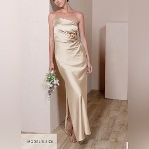 Revelry Jade Satin Dress Gold Champagne